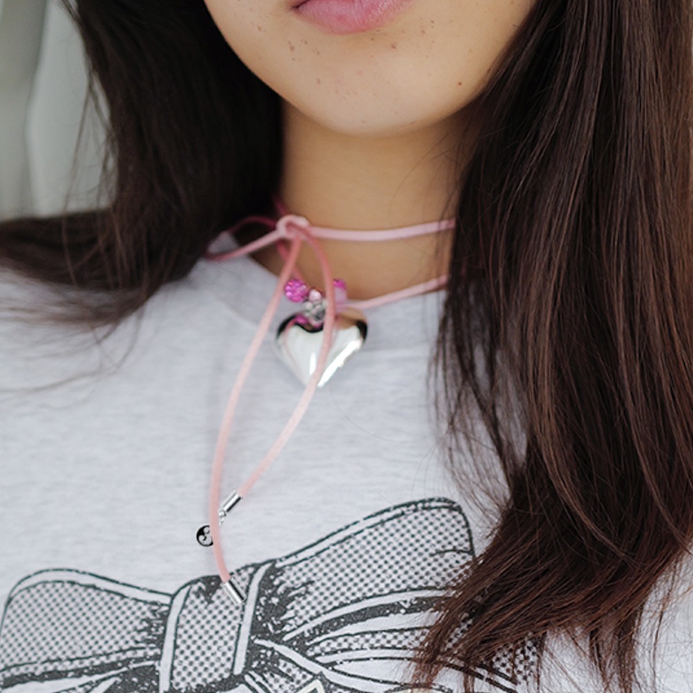 Tri / Satin Ribbon Luv Necklace / Pink