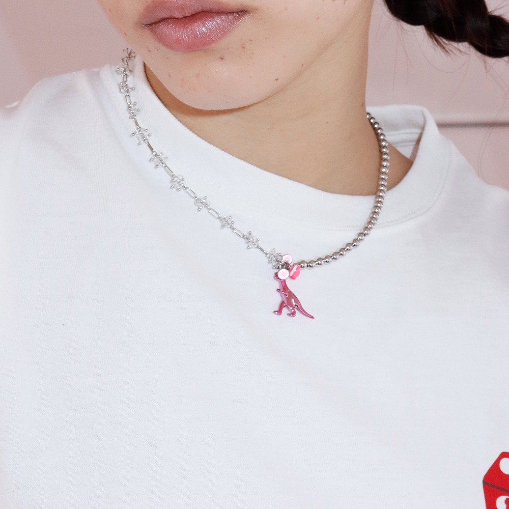 Tri / Lucky Tyranno Necklace / Pink  ( 4/23 주문 시 4/29 판매 배송 예정 )