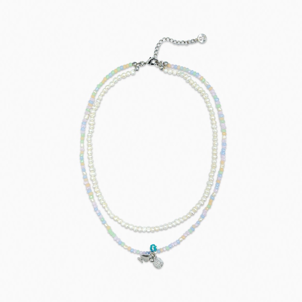 Pearl / Layered Spade Necklace / Rainbow
